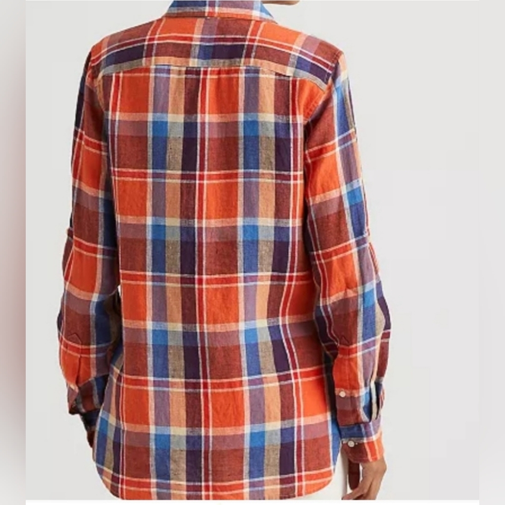 Lauren Ralph Lauren Plaid Linen Shirt. Size Large. Orange/Blue. Western Cowgirl. - Picture 3 of 16